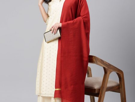 Janasya Women s Beige Chanderi Silk Woven Kurta With Palazzo And Dupatta Online Hot Sale