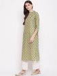 NOZ2TOZ Women s Printed, Lace Work Straight Cotton Parrot Green Kurti Online now