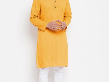 Even Apparels Yellow Color Pure Cotton Men s Kurta With Band Collar on Sale