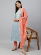 Janasya Women s Grey Poly Silk Floral Embroidery Kurta With Pant And Dupatta Discount