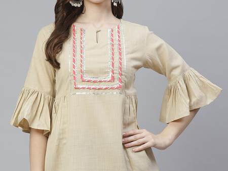 Wahe-NOOR Women s Beige Yoke Design Tunic For Sale