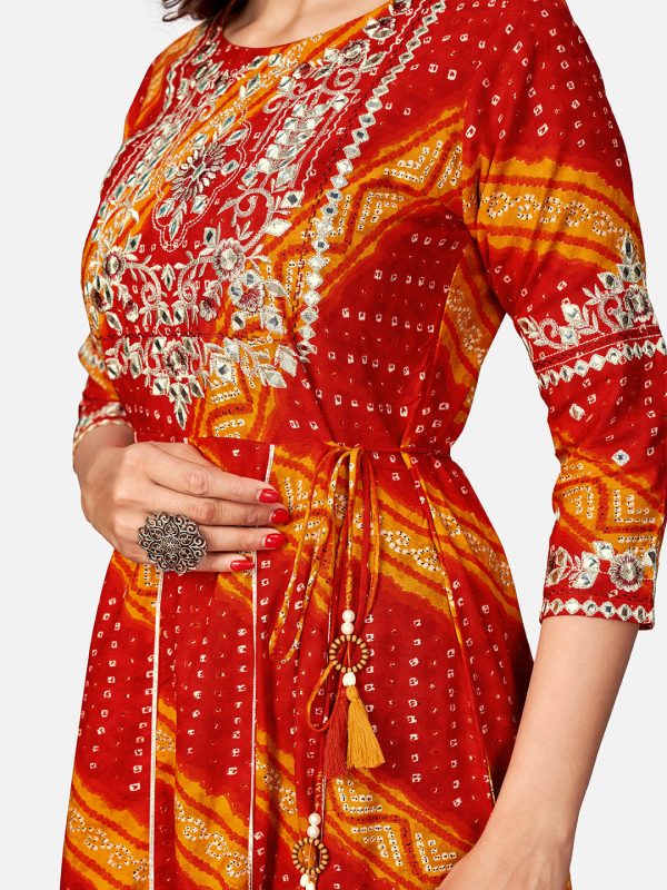 NOZ2TOZ Women s Red Bandhani Anarkali Kurta- (1pc Set) For Discount