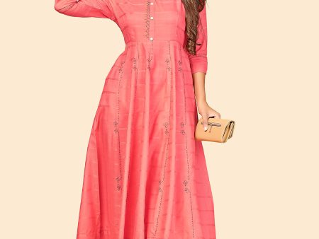 NOZ2TOZ Women s Solid & Embroidered Anarkali Pink Stitched Kurta on Sale