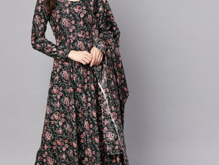 NOZ2TOZ Black Printed Full Sleeve Rayon Kurta With Dupatta And Solid Beige Palazzo Online Hot Sale