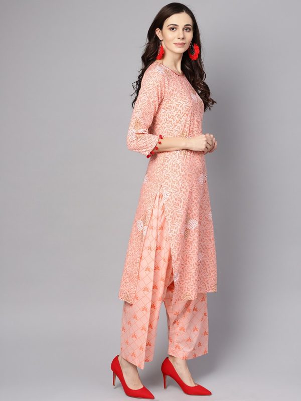 NOZ2TOZ Baby Pink Printed 3 4Th Sleeve Cotton Kurta With Patiala And Dupatta Discount