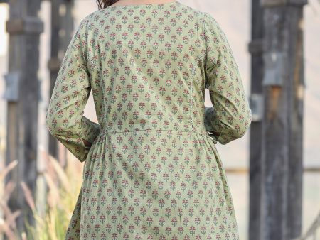 Kaajh Green Printed Cotton Shirt Style Tunic Online Hot Sale