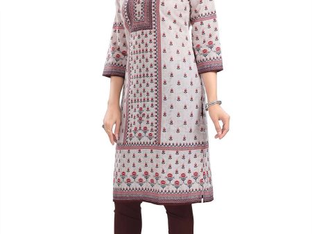 Snehal Creations Charming Cream Digital Print Cotton Slub Long Kurti Tunic For Cheap