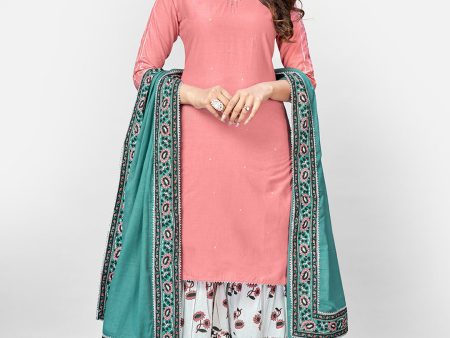 NOZ2TOZ Women s Solid, Sequence & Gotta Patti Straight Cotton Pink Kurta Sharara With Dupatta Online Hot Sale