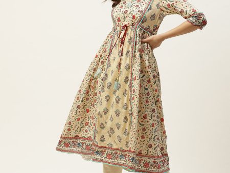 Juniper Womens Beige Cambric Printed Flared Kurta Online now