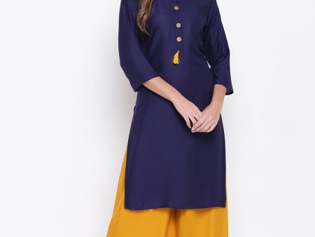 NOZ2TOZ Women s Solid Straight Rayon Blue Kurti Supply