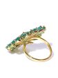 Priyaasi Designer Emerald Stone Studded Gold Plated Green Floral Design Stylish Adjustable Ring For Women And Girls Hot on Sale