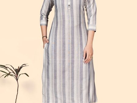 NOZ2TOZ Women s Striped Print Straight Cotton Blend Grey Stitched Kurta With Pant Online Hot Sale