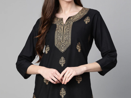 Wahe-NOOR Women s Black & Golden Foil Print Tunic For Sale