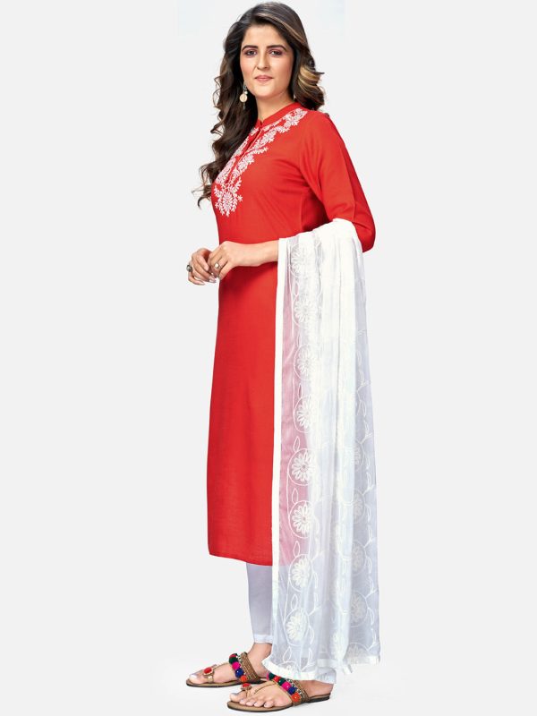 NOZ2TOZ Women s Red Kurta & Pant With Dupatta Set- (3pcs Set) Fashion