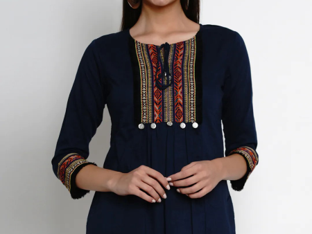 Wahe-NOOR Women s Navy Blue Solid Tunic Sale