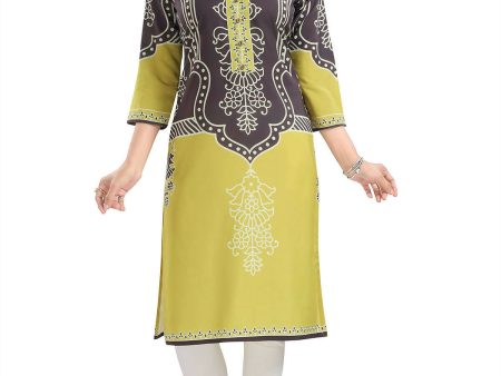 Snehal Creations Gracious Gray Designer Digital Print Cotton Slub Fabric Long Kurti Tunic on Sale