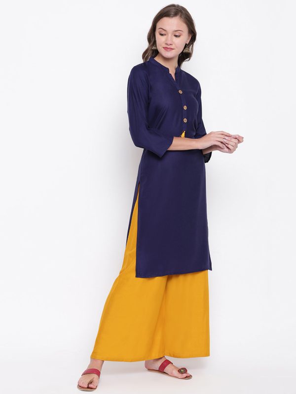 NOZ2TOZ Women s Solid Straight Rayon Blue Kurti Supply