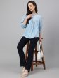 Janasya Women s Light Blue Denim Embroidered Flared Top Online now