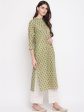 NOZ2TOZ Women s Printed, Lace Work Straight Cotton Parrot Green Kurti Online now