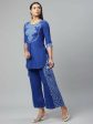 Ahalyaa Womens Royal Blue Pure Cotton Printed Tunic Palazzo Set For Sale