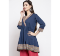 Wahe-NOOR Women s Navy Blue Solid Flared Tunic Fashion