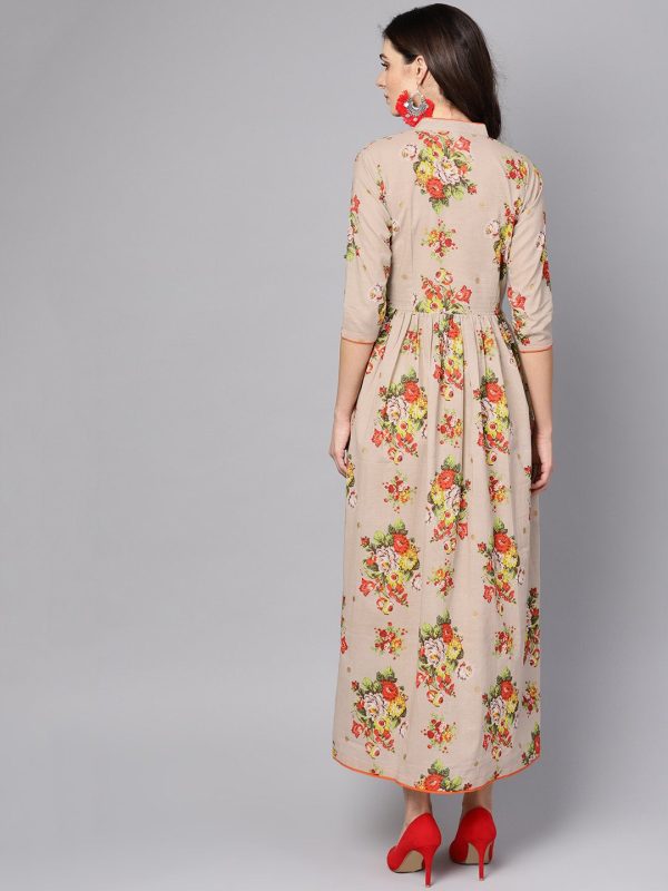 NOZ2TOZ Beige Multi Colored Angrakha Style Maxi Dress Emblished With Tassels Online Hot Sale