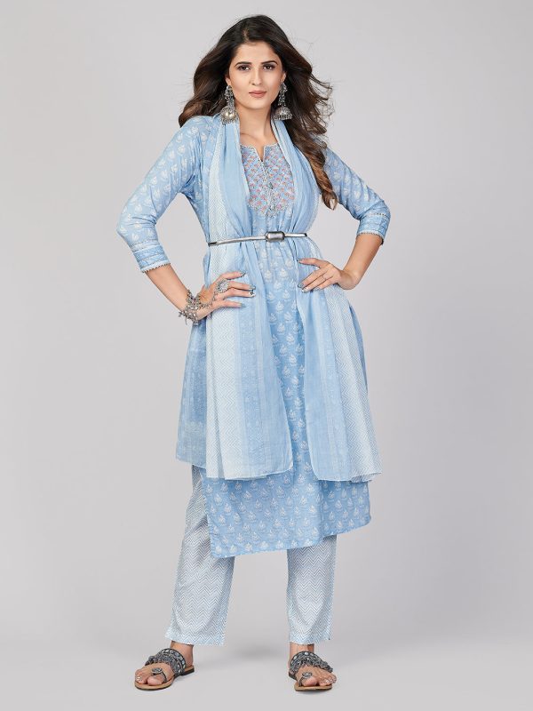 NOZ2TOZ Women s Sky Blue Kurta-Pant With Dupatta set- (3pcs set) Discount