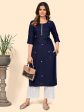 NOZ2TOZ Women s Sequience & Hand Work Straight Viscose Navy Blue Stitched Kurta Supply