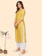 NOZ2TOZ Women s Sequence & Hand Work Straight Viscose Yellow Stitched Kurta Online now