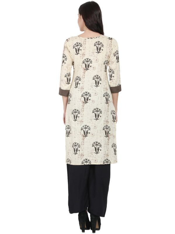 NOZ2TOZ Beige Printed 3 4Th Sleeve Cotton Kurta For Discount