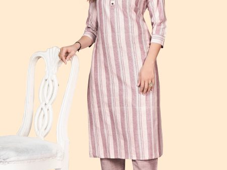 NOZ2TOZ Women s Striped Print Straight Cotton Blend Dusty Pink Stitched Kurta With Pant Online Hot Sale