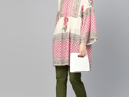 Wahe-NOOR Women s Beige & Pink Printed Tunic Online now