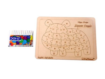 Kraftsman English Alphabets Wooden Jigsaw Puzzles Hippo Shape Puzzle | Color Kit Included Online Sale