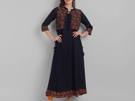 Juniper Women s Navy Rayon Printed Flared Dress Online Sale