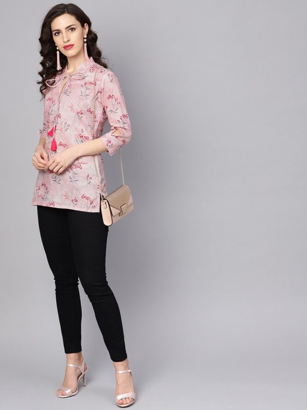 NOZ2TOZ Baby Pink Printed 3 4Th Sleeve Cotton Tunic Hot on Sale