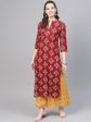 NOZ2TOZ Berry Red & Mustard Yellow Gold Printed Kurta Set With Skirt For Discount