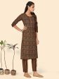 NOZ2TOZ Women s Sequience Straight Cotton Brown Stitched Kurta Pant With Dupatta Fashion