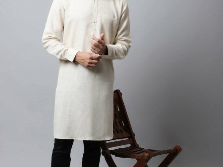 Even Apparels Cream Color Cotton Solid Men s Kurta With Shirt Collar (LN027) Sale