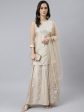 Janasya Women s Beige Chinon Embellished Kurta With Kali Palazzo And Dupatta on Sale