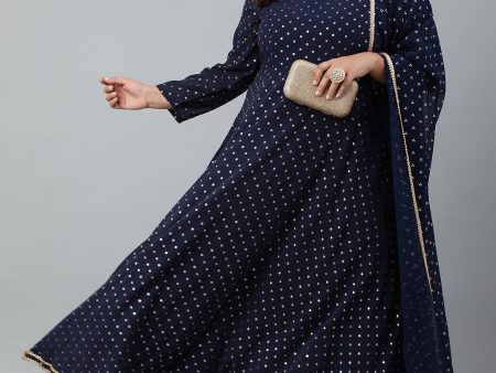 Indian Clothing Janasya XL LOVE by Janasya Women s Plus Size Navy Blue Poly Georgette Kurta and Dupatta Supply