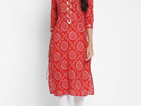 NOZ2TOZ Women s Red Bandhani Print Cotton Kurta (1 Pc Set) Online Sale