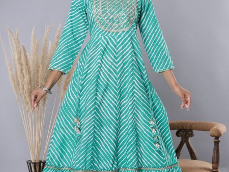 Juniper Women s Green Printed Embroidered Mirror Work Sequin Cotton Flared Dress Online Hot Sale