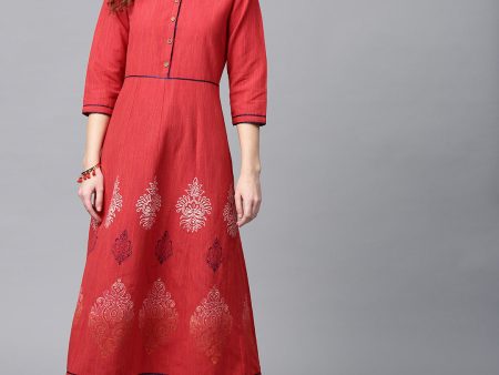 NOZ2TOZ Women s Red Printed A-Line Kurta on Sale