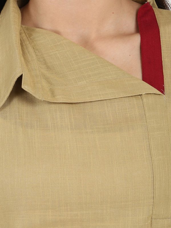 NOZ2TOZ Beige 3 4Th Sleeve Cotton Slub Straight Kurta For Cheap