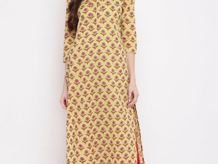 NOZ2TOZ Women s Printed,Gota Patti Work, Sequience Work Straight Cotton Yellow Kurti Hot on Sale