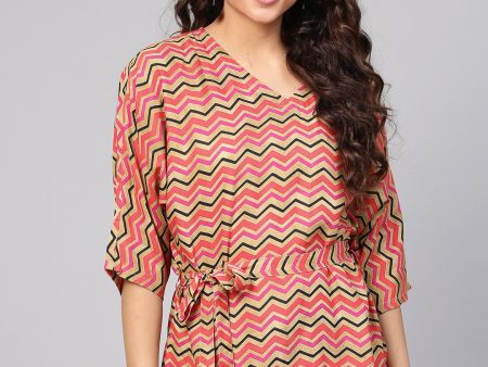 NOZ2TOZ Multi Colored Zig Zac Printed Kimino Style Tunic Online