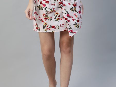 NOZ2TOZ Women Off White Floral Printed Mini Skirt on Sale