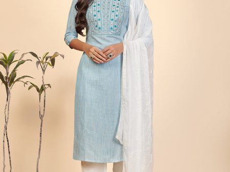 NOZ2TOZ Women s Sky Blue Kurta with Pants & Dupatta (3 Pc Set) Online