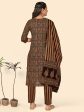 NOZ2TOZ Women s Sequience Straight Cotton Brown Stitched Kurta Pant With Dupatta Fashion