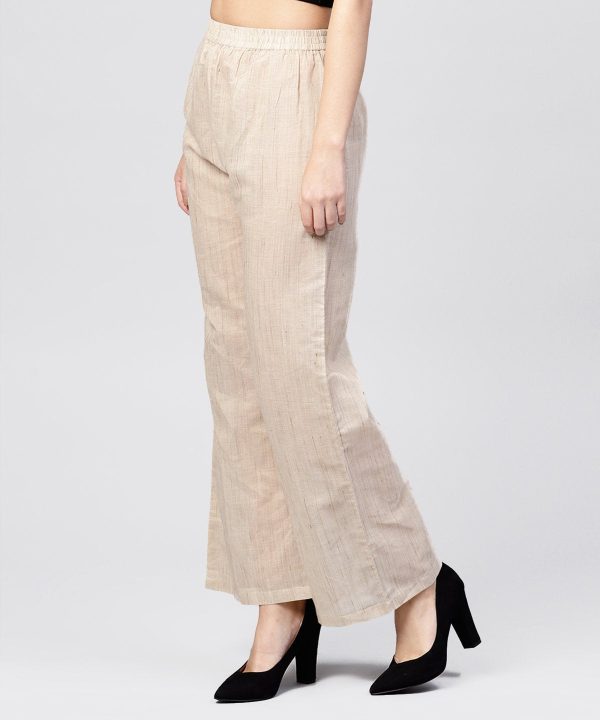 NOZ2TOZ Beige Pleated Ankle Length Palazzo For Cheap